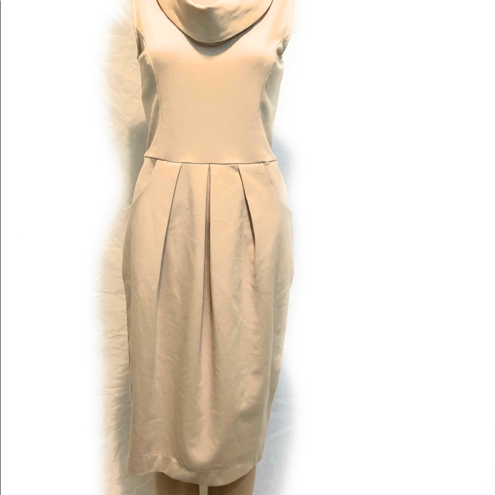 Spiegel Dress Sz 2 Beige Khaki Fitted Cowl Neck - DRY CLEAN ONLY